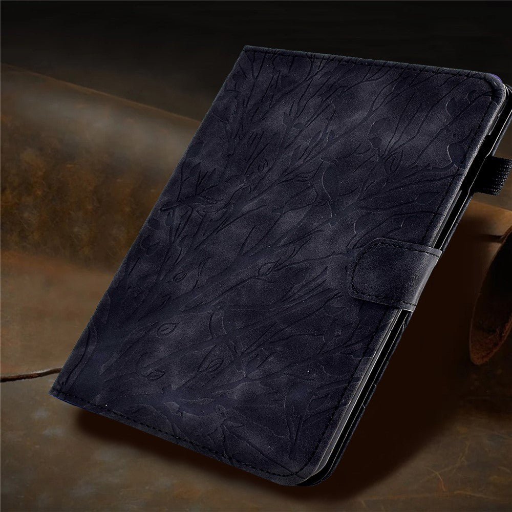 Shockproof Leather Cover for Lenovo Tab M10 Plus TB-X606F Tree Imprinted Tablet Case with Card Slot - Black