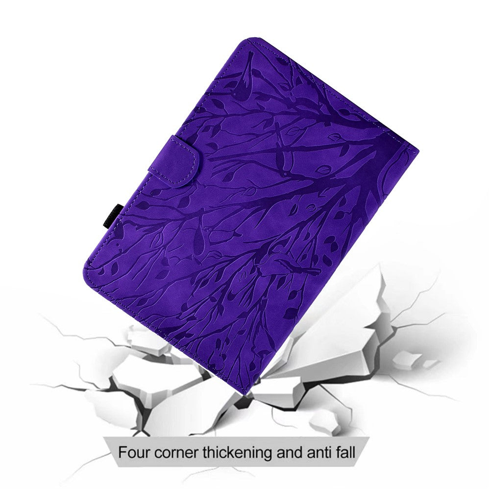Shockproof Leather Cover for Lenovo Tab M10 Plus TB-X606F Tree Imprinted Tablet Case with Card Slot - Purple