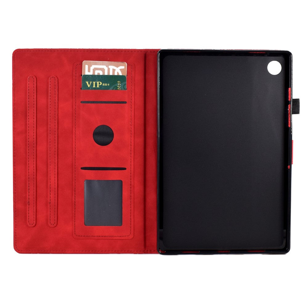 Shockproof Leather Cover for Lenovo Tab M10 Plus TB-X606F Tree Imprinted Tablet Case with Card Slot - Red