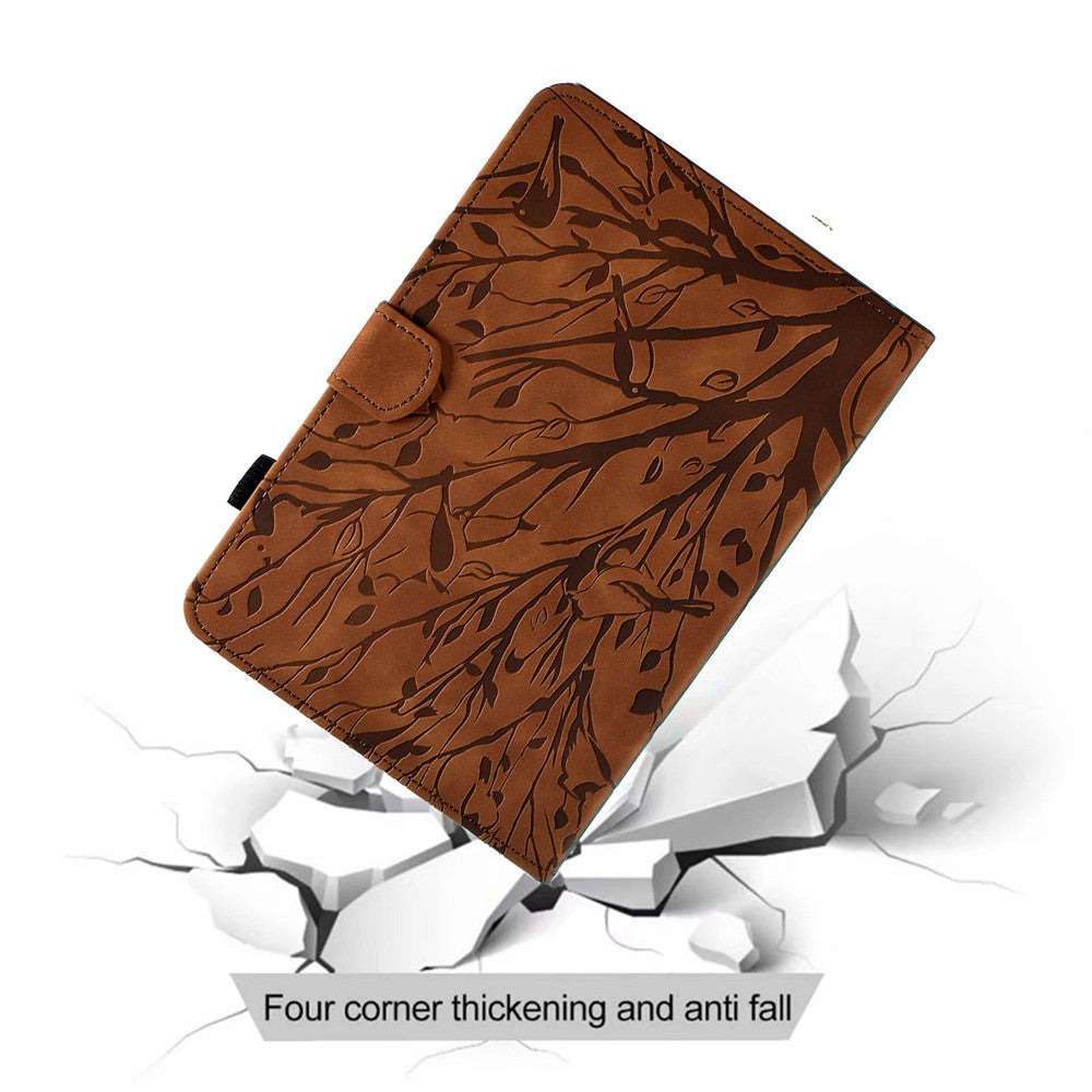 Shockproof Leather Cover for Lenovo Tab M10 Plus TB-X606F Tree Imprinted Tablet Case with Card Slot - Brown