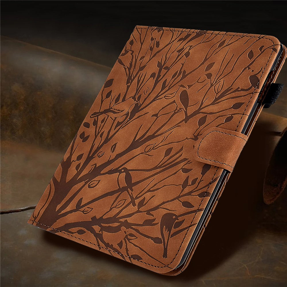 Shockproof Leather Cover for Lenovo Tab M10 Plus TB-X606F Tree Imprinted Tablet Case with Card Slot - Brown
