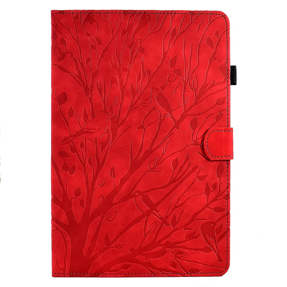 For Lenovo Tab M10 (Gen 3) Imprinted Tree Tablet Case PU Leather Card Holder Stand Cover - Red