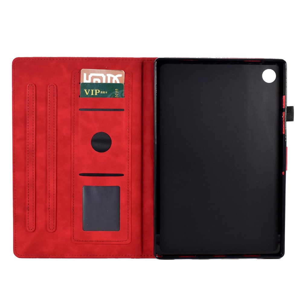 For Lenovo Tab M10 (Gen 3) Imprinted Tree Tablet Case PU Leather Card Holder Stand Cover - Red
