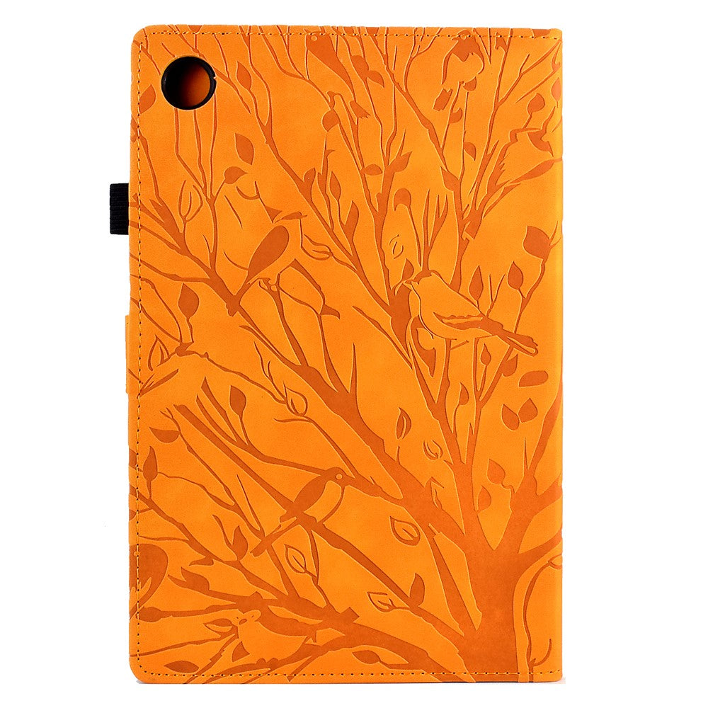 For Lenovo Tab M10 (Gen 3) Imprinted Tree Tablet Case PU Leather Card Holder Stand Cover - Khaki