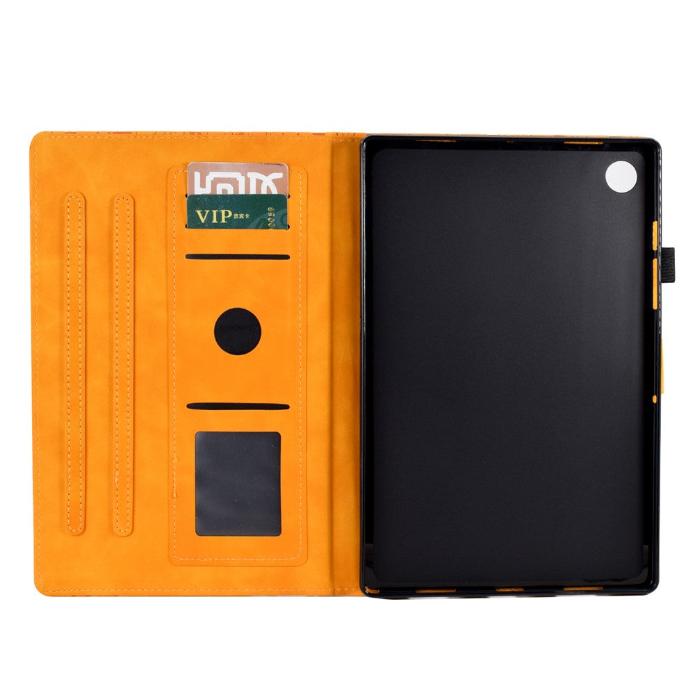 For Lenovo Tab M10 (Gen 3) Imprinted Tree Tablet Case PU Leather Card Holder Stand Cover - Khaki