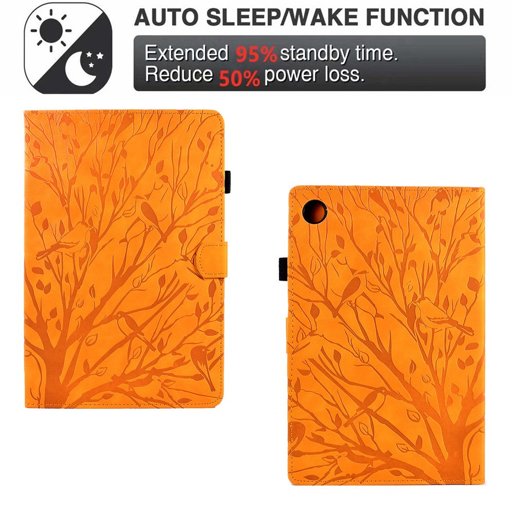 For Lenovo Tab M10 (Gen 3) Imprinted Tree Tablet Case PU Leather Card Holder Stand Cover - Khaki
