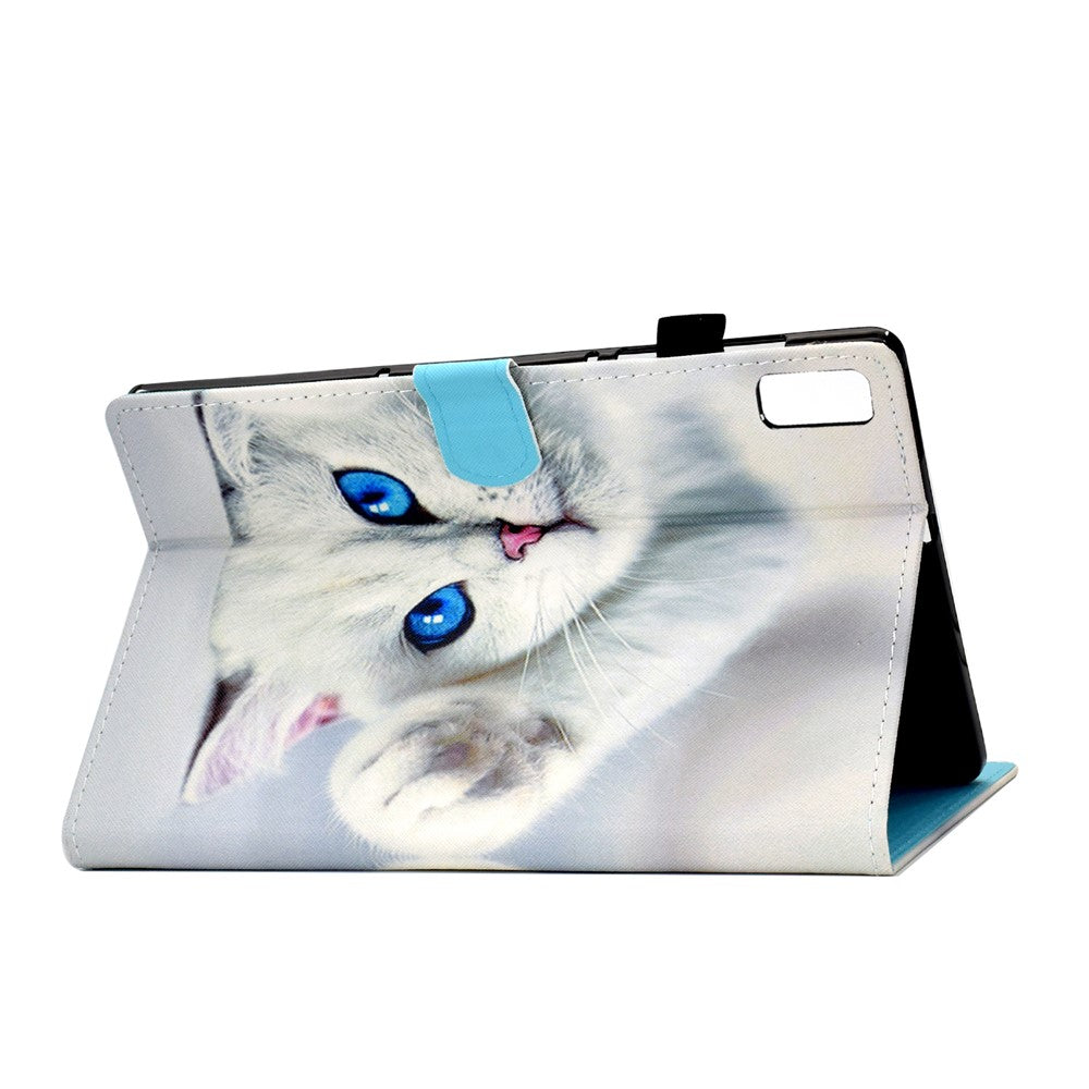 For Lenovo Tab M9 TB-310FU A1 Pattern Printing Folio Cover PU Leather Stand Card Slot Tablet Case - White Cat
