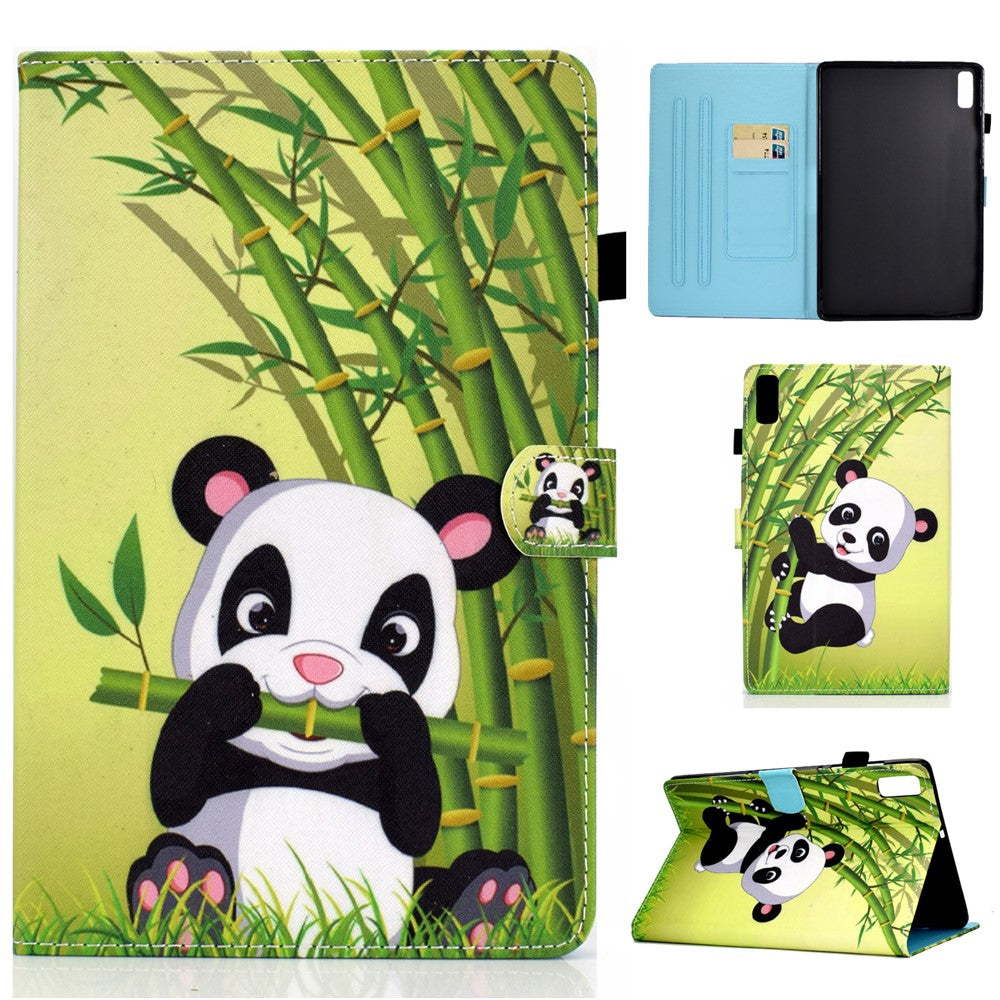 For Lenovo Tab M9 TB-310FU A1 Pattern Printing Folio Cover PU Leather Stand Card Slot Tablet Case - Panda and Bamboo