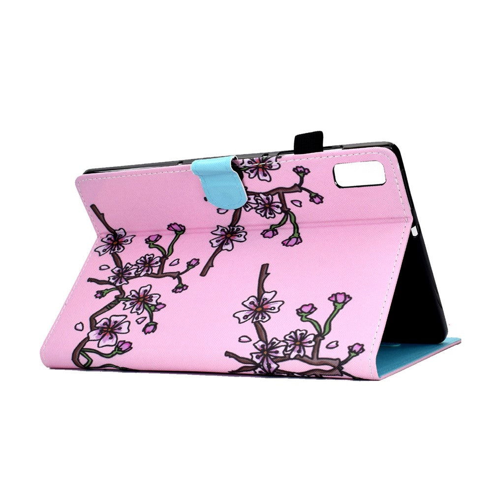 For Lenovo Tab M9 TB-310FU A1 Pattern Printing Folio Cover PU Leather Stand Card Slot Tablet Case - Pink Plum Blossom