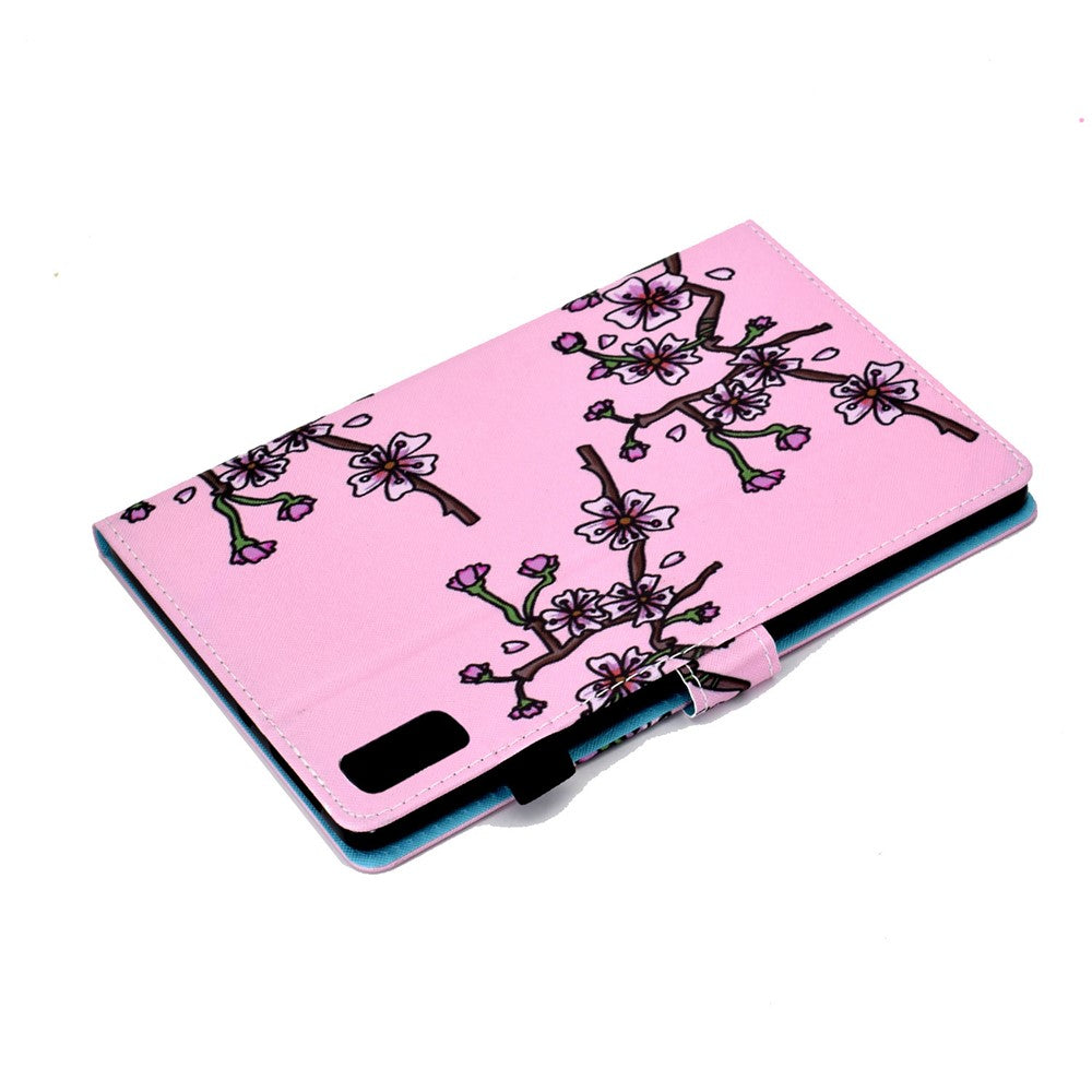 For Lenovo Tab M9 TB-310FU A1 Pattern Printing Folio Cover PU Leather Stand Card Slot Tablet Case - Pink Plum Blossom