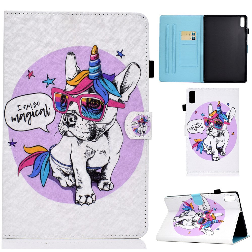 For Lenovo Tab M9 TB-310FU PU Leather Tablet Case A2 Pattern Printing Stand Card Slot Cover - Unicorn Dog