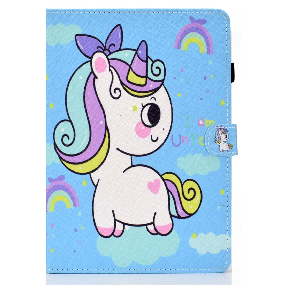 For Lenovo Tab M9 TB-310FU PU Leather Tablet Case A2 Pattern Printing Stand Card Slot Cover - Rainbow Unicorn