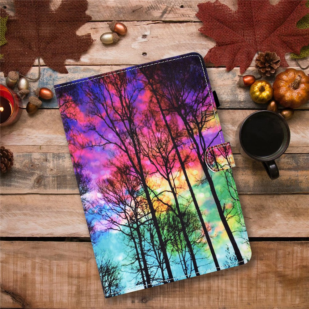 For Lenovo Tab M9 TB-310FU PU Leather Tablet Case A2 Pattern Printing Stand Card Slot Cover - Forest