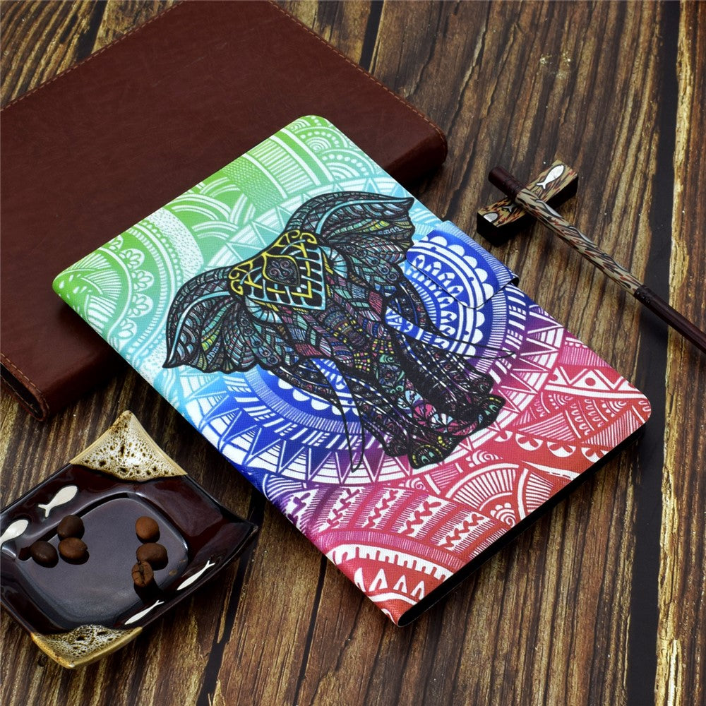 For Lenovo Tab M9 TB-310FU A3 Pattern Printing Stand Case PU Leather Card Slot Tablet Cover - Elephant