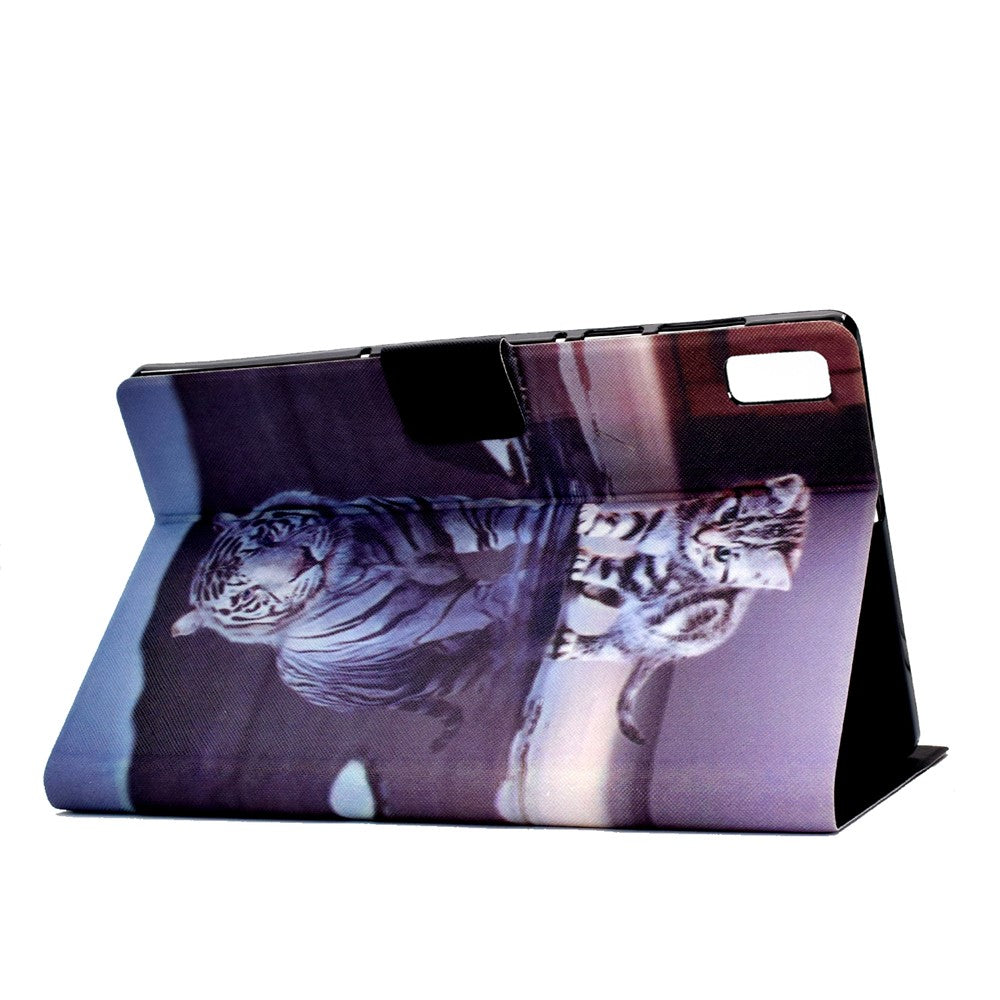 For Lenovo Tab M9 TB-310FU A3 Pattern Printing Stand Case PU Leather Card Slot Tablet Cover - Cat and Tiger