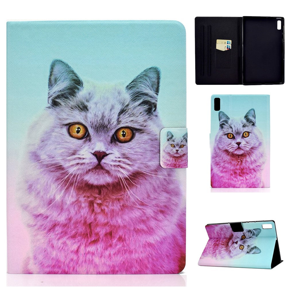 For Lenovo Tab M9 TB-310FU A3 Pattern Printing Stand Case PU Leather Card Slot Tablet Cover - Pink Cat