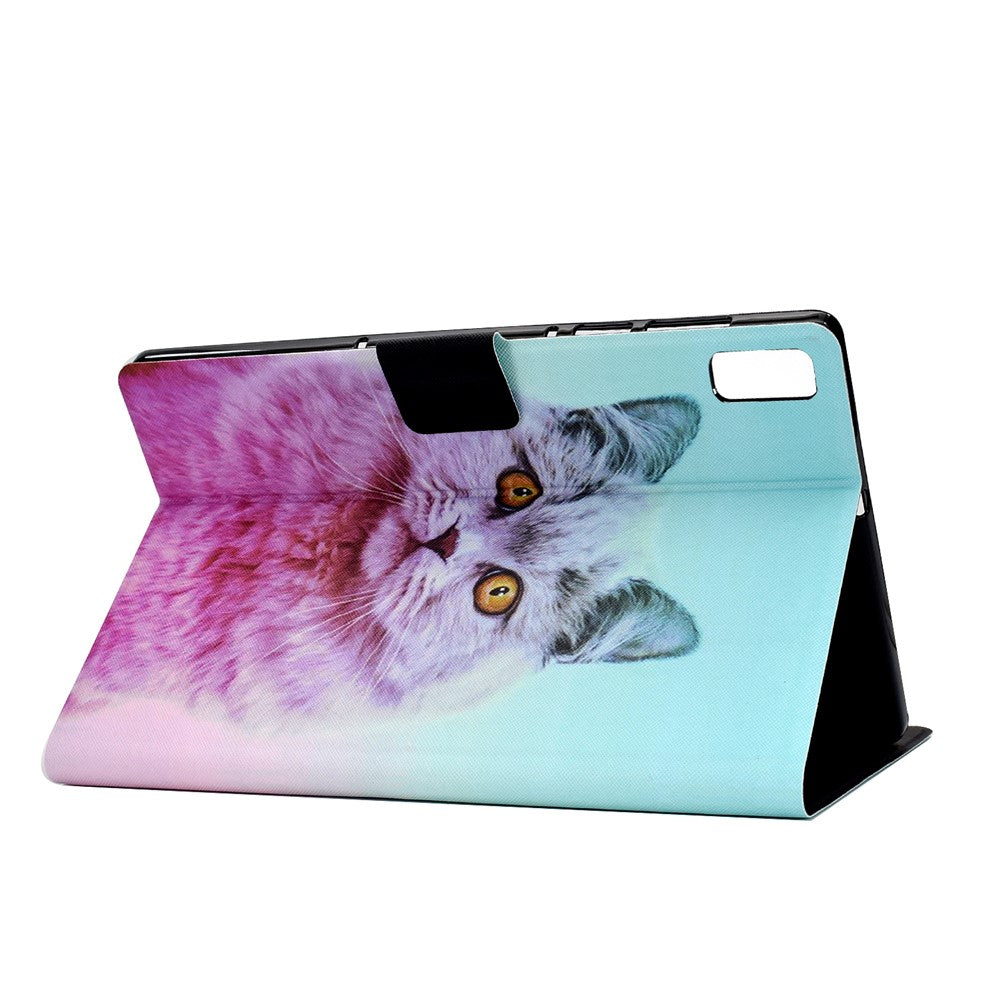 For Lenovo Tab M9 TB-310FU A3 Pattern Printing Stand Case PU Leather Card Slot Tablet Cover - Pink Cat