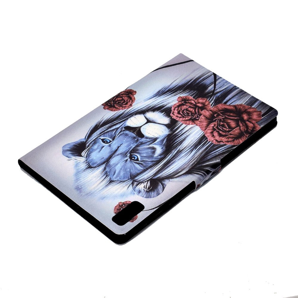 For Lenovo Tab M9 TB-310FU A3 Pattern Printing Stand Case PU Leather Card Slot Tablet Cover - Rose and Lion