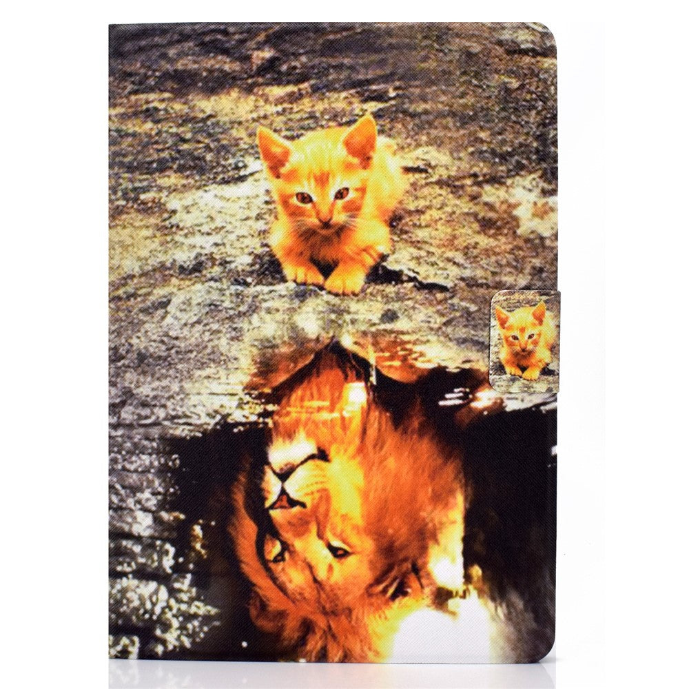 For Lenovo Tab M9 TB-310FU A3 Pattern Printing Stand Case PU Leather Card Slot Tablet Cover - Cat and Lion