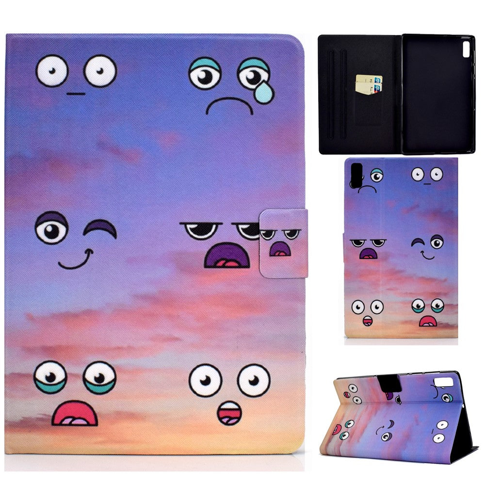 For Lenovo Tab M9 TB-310FU PU Leather Tablet Case A4 Pattern Printing Stand Card Holder Cover - Facial Expression