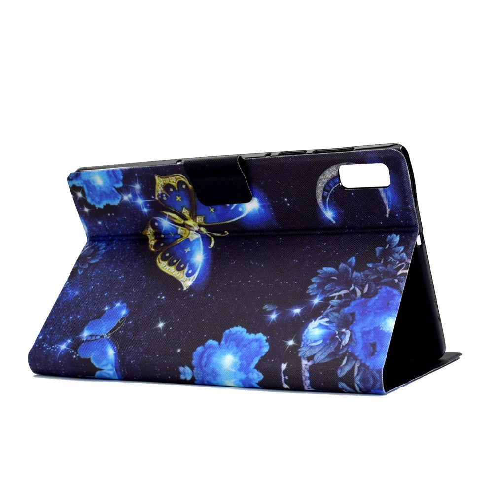 For Lenovo Tab M9 TB-310FU PU Leather Tablet Case A4 Pattern Printing Stand Card Holder Cover - Blue Butterfly