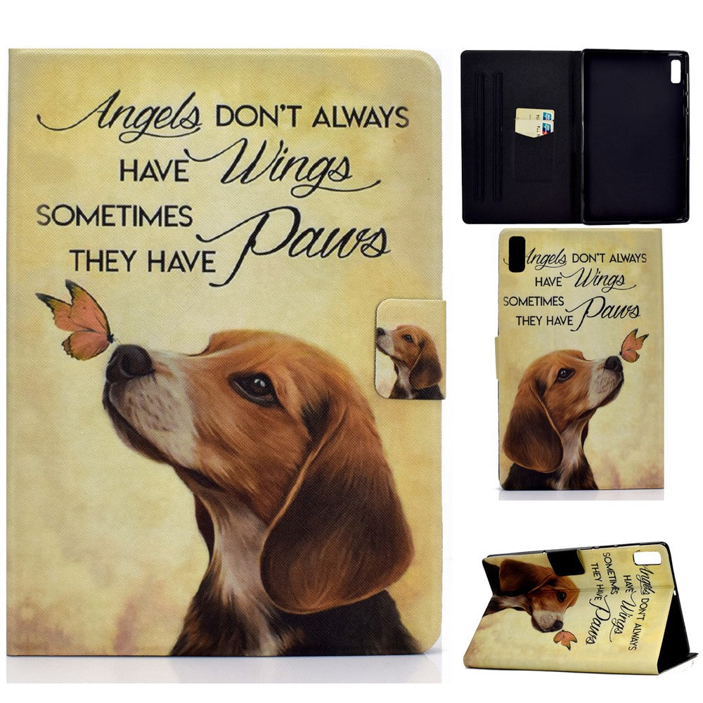 For Lenovo Tab M9 TB-310FU PU Leather Tablet Case A4 Pattern Printing Stand Card Holder Cover - Butterfly and Dog
