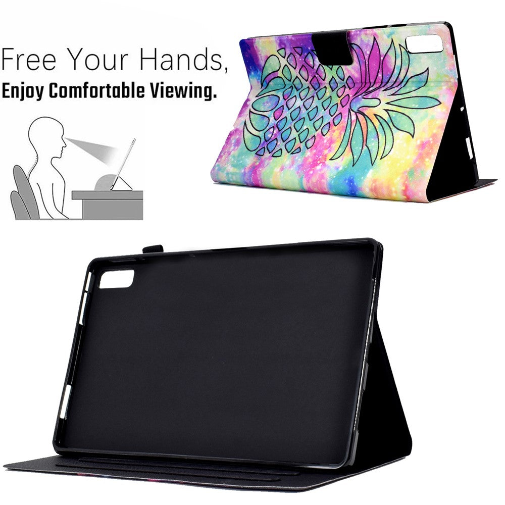 For Lenovo Tab M9 TB-310FU PU Leather Tablet Case A4 Pattern Printing Stand Card Holder Cover - Colorful Pineapple