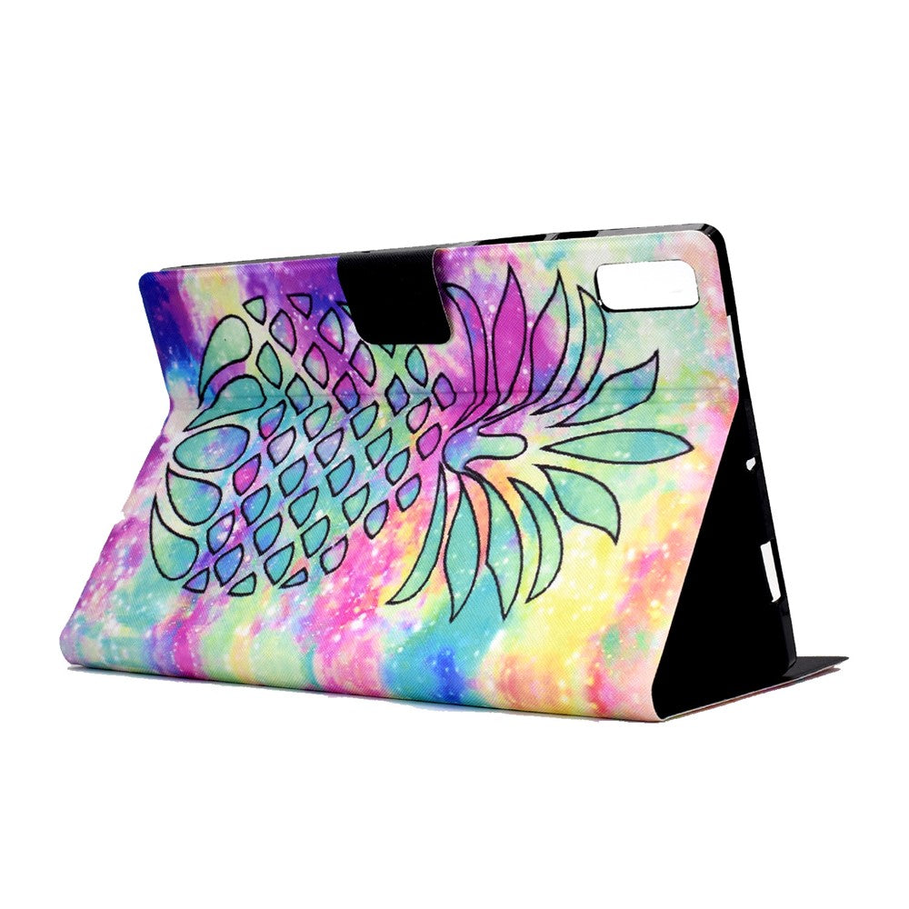 For Lenovo Tab M9 TB-310FU PU Leather Tablet Case A4 Pattern Printing Stand Card Holder Cover - Colorful Pineapple