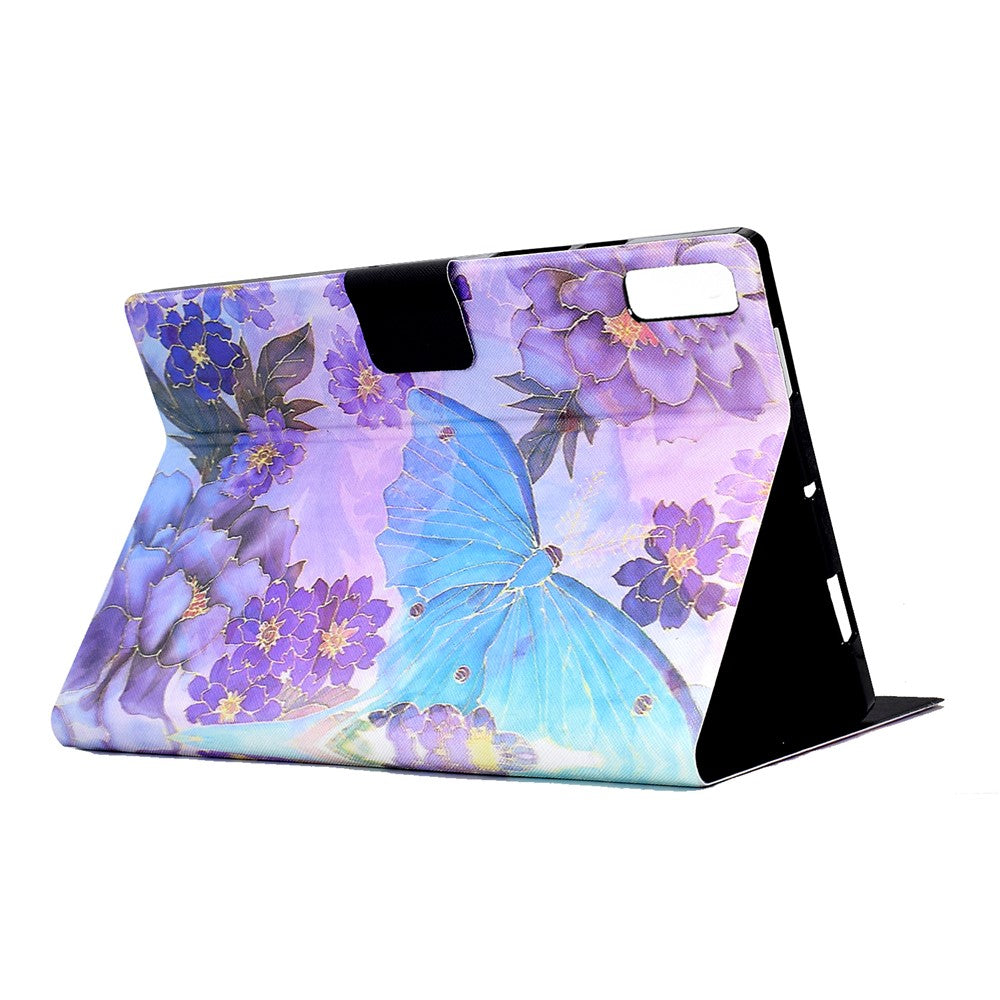 For Lenovo Tab M9 TB-310FU PU Leather Tablet Case A4 Pattern Printing Stand Card Holder Cover - Peony Butterfly