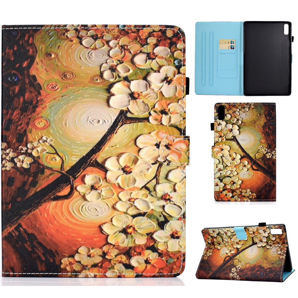 For Lenovo Tab P11 Gen 2 TB-350 A1 Pattern Printing Flip Cover PU Leather Stand Card Holder Tablet Case - Plum Blossom