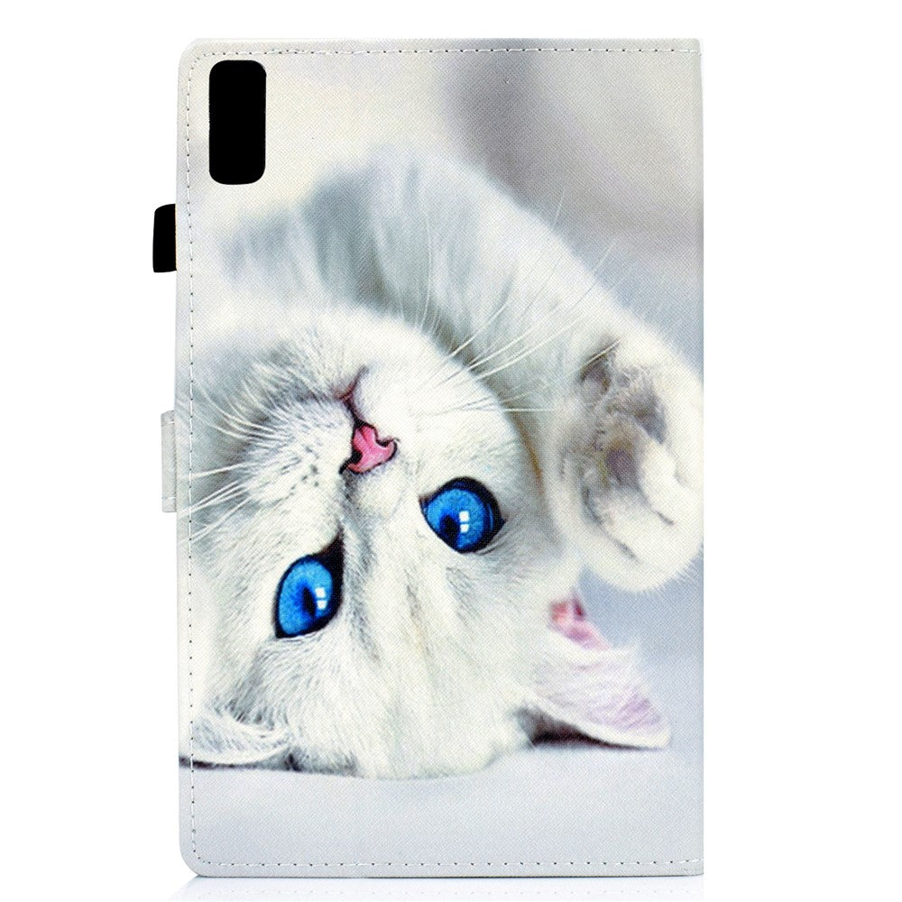 For Lenovo Tab P11 Gen 2 TB-350 A1 Pattern Printing Flip Cover PU Leather Stand Card Holder Tablet Case - White Cat