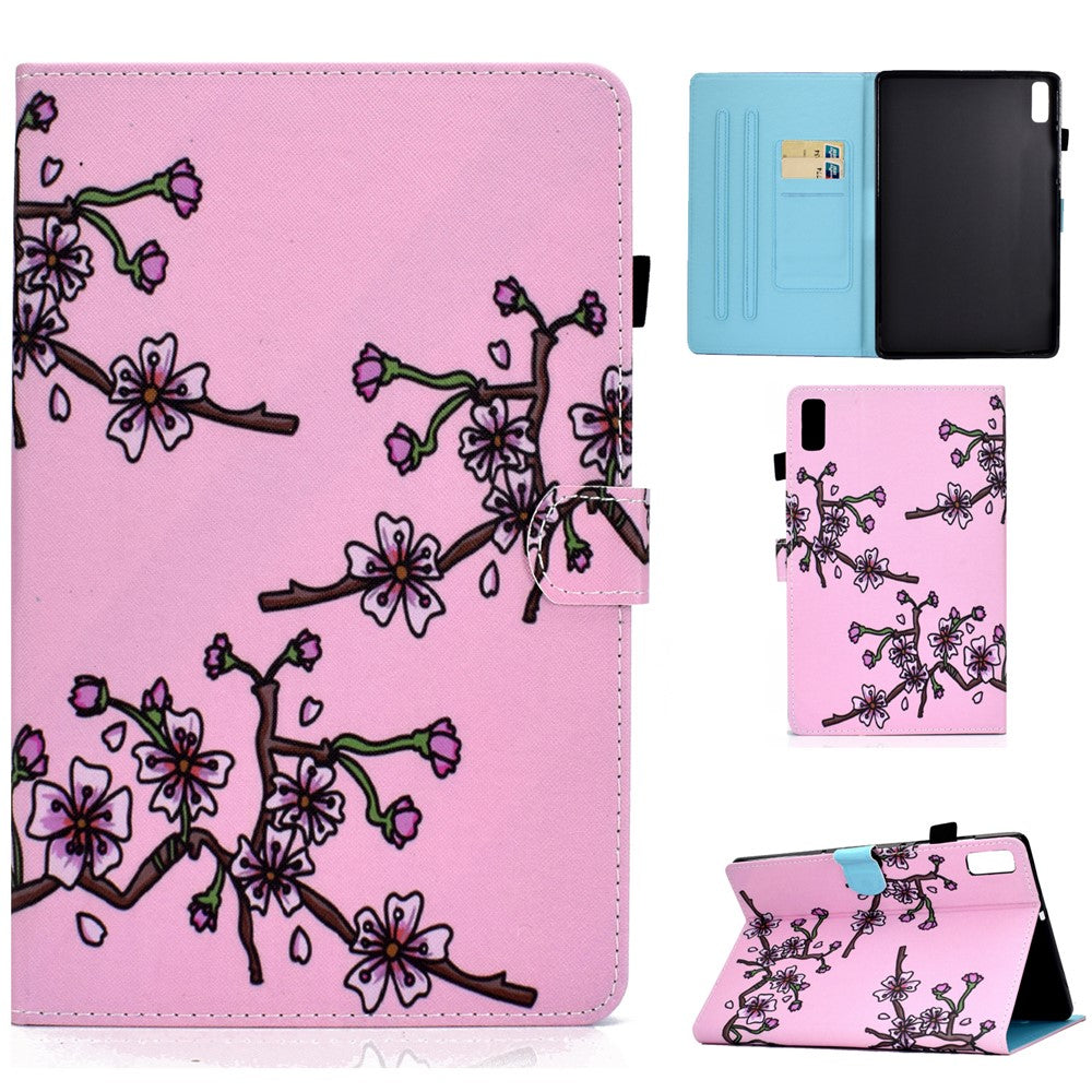 For Lenovo Tab P11 Gen 2 TB-350 A1 Pattern Printing Flip Cover PU Leather Stand Card Holder Tablet Case - Pink Plum Blossom