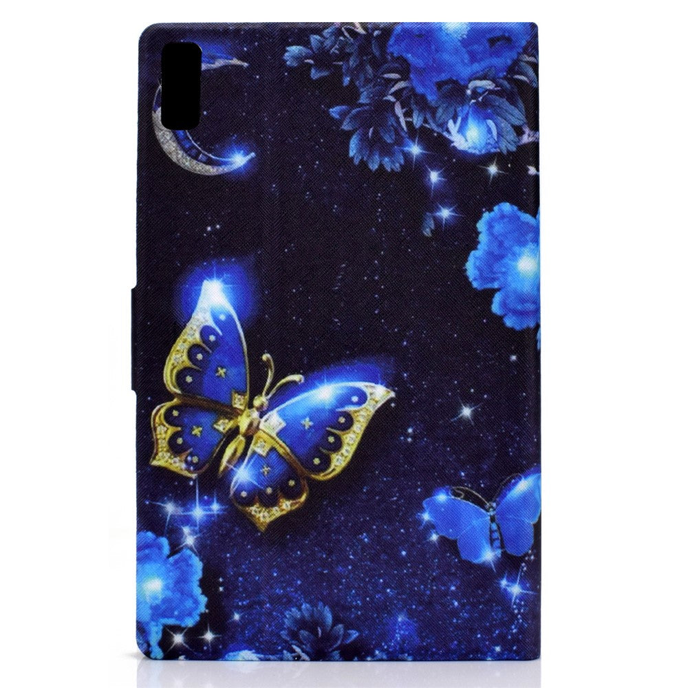 For Lenovo Tab P11 Gen 2 TB-350 Leather Stand Tablet Case A4 Pattern Printing Card Holder Protective Cover - Blue Butterfly