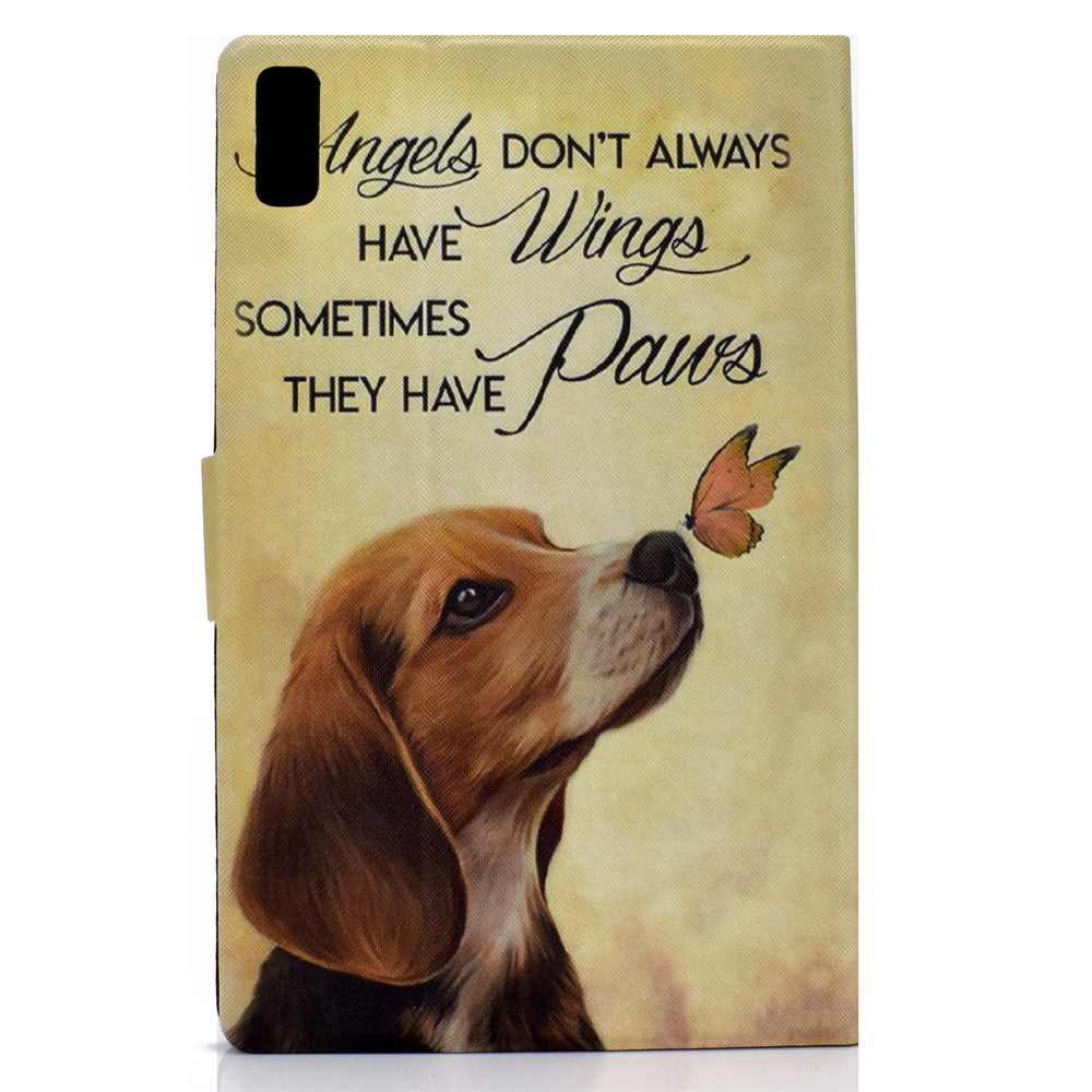 For Lenovo Tab P11 Gen 2 TB-350 Leather Stand Tablet Case A4 Pattern Printing Card Holder Protective Cover - Butterfly and Dog