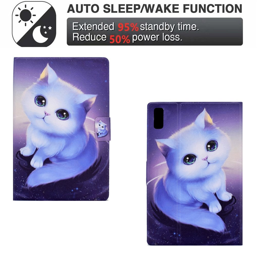 For Lenovo Tab P11 Gen 2 TB-350 Leather Stand Tablet Case A4 Pattern Printing Card Holder Protective Cover - Cat