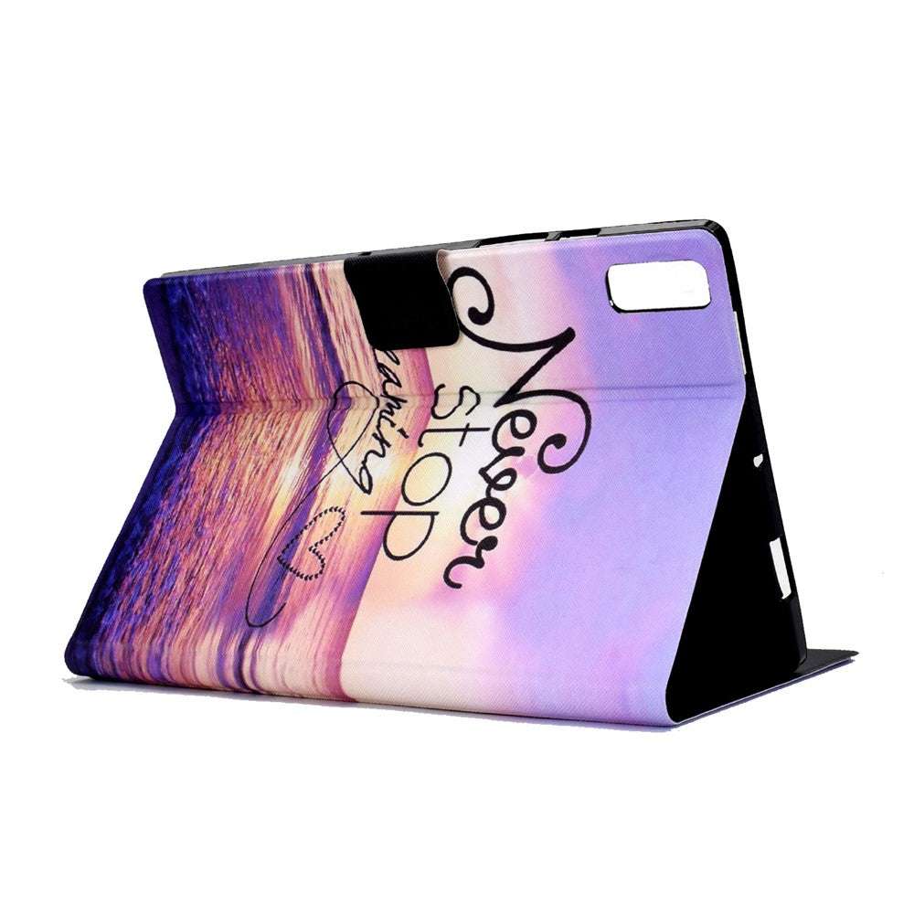 For Lenovo Tab P11 Gen 2 TB-350 Leather Stand Tablet Case A4 Pattern Printing Card Holder Protective Cover - Seawater