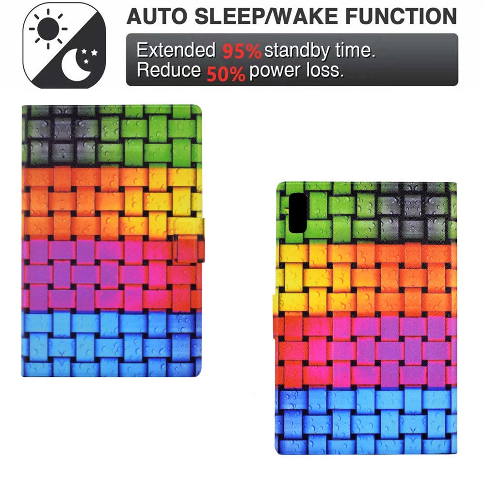 For Lenovo Tab P11 Gen 2 TB-350 Leather Stand Tablet Case A4 Pattern Printing Card Holder Protective Cover - Knitted Strip