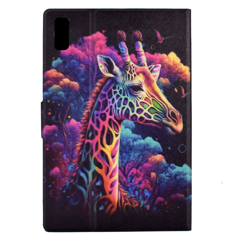 For Lenovo Tab P11 Gen 2 TB-350 Leather Stand Tablet Case A4 Pattern Printing Card Holder Protective Cover - Giraffe