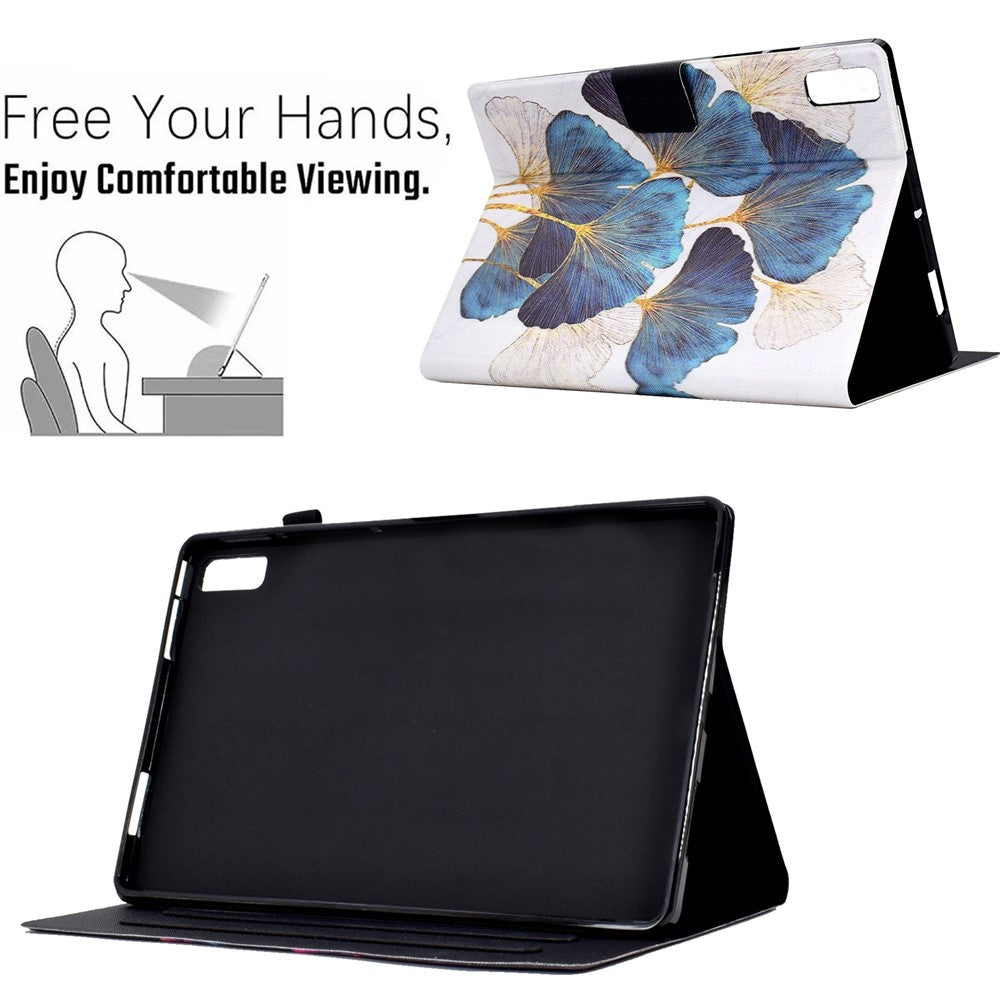 For Lenovo Tab P11 Gen 2 TB-350 Leather Stand Tablet Case A4 Pattern Printing Card Holder Protective Cover - Leaf
