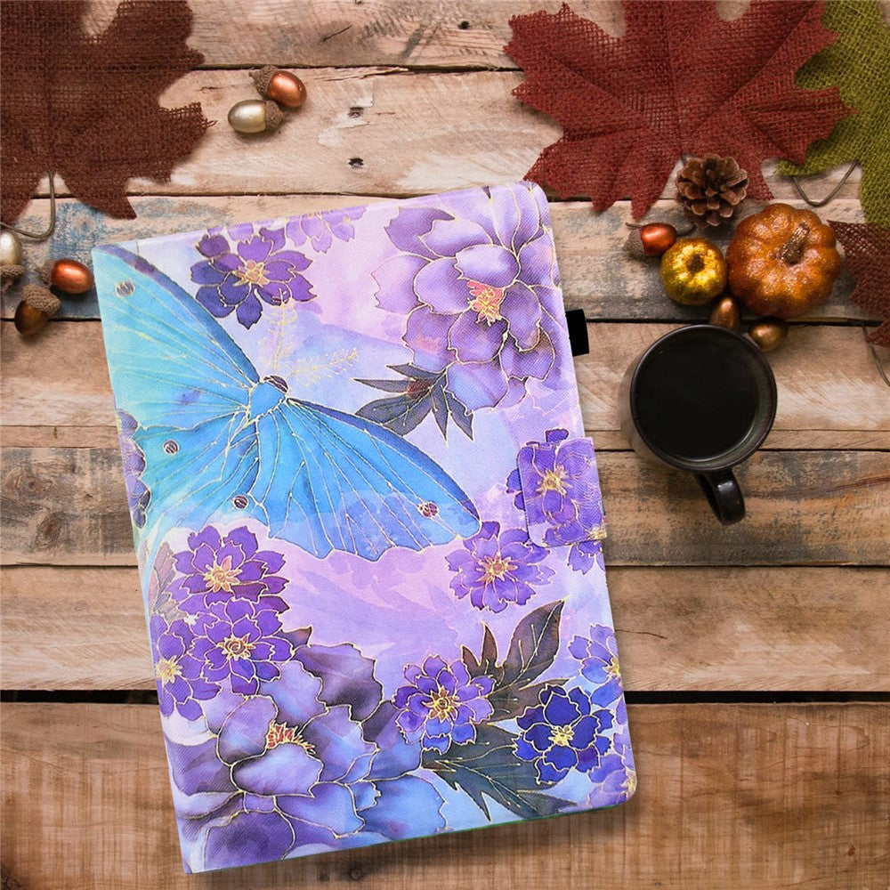 For Lenovo Tab P11 Gen 2 TB-350 Leather Stand Tablet Case A4 Pattern Printing Card Holder Protective Cover - Peony Butterfly