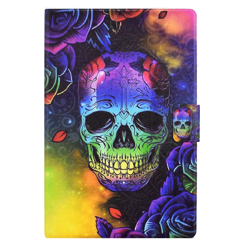For Lenovo Tab P11 Gen 2 TB-350 Leather Stand Tablet Case A4 Pattern Printing Card Holder Protective Cover - Skull
