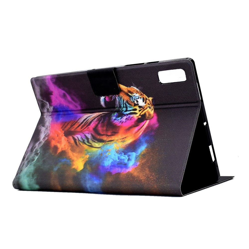 For Lenovo Tab P11 Gen 2 TB-350 Leather Stand Tablet Case A4 Pattern Printing Card Holder Protective Cover - Colorful Tiger