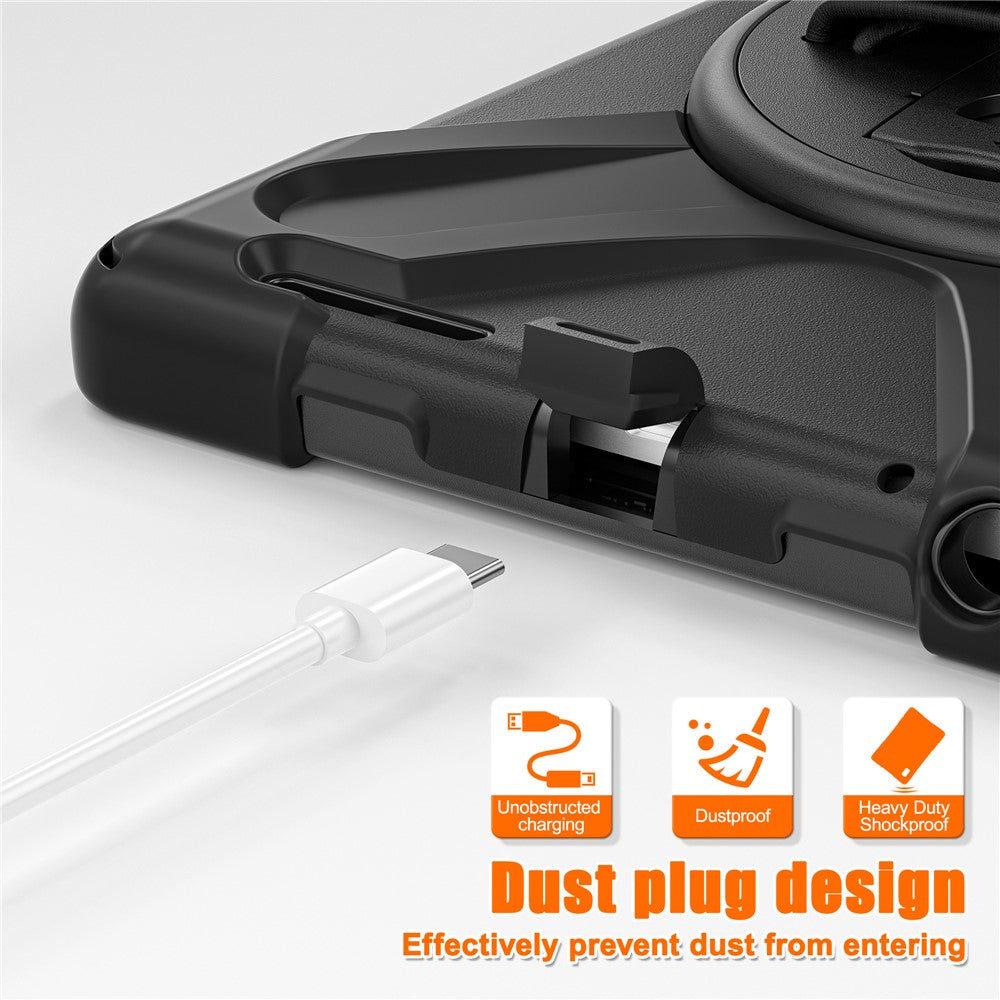 For Lenovo Tab M9 TB-310FU (2023) Tablet Case Kickstand PC+Silicone 360 Degree Rotation Tablet Cover with Hand Strap - Black