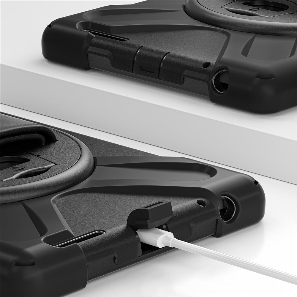 For Lenovo Tab M9 TB-310FU (2023) Tablet Case Kickstand PC+Silicone 360 Degree Rotation Tablet Cover with Hand Strap - Black