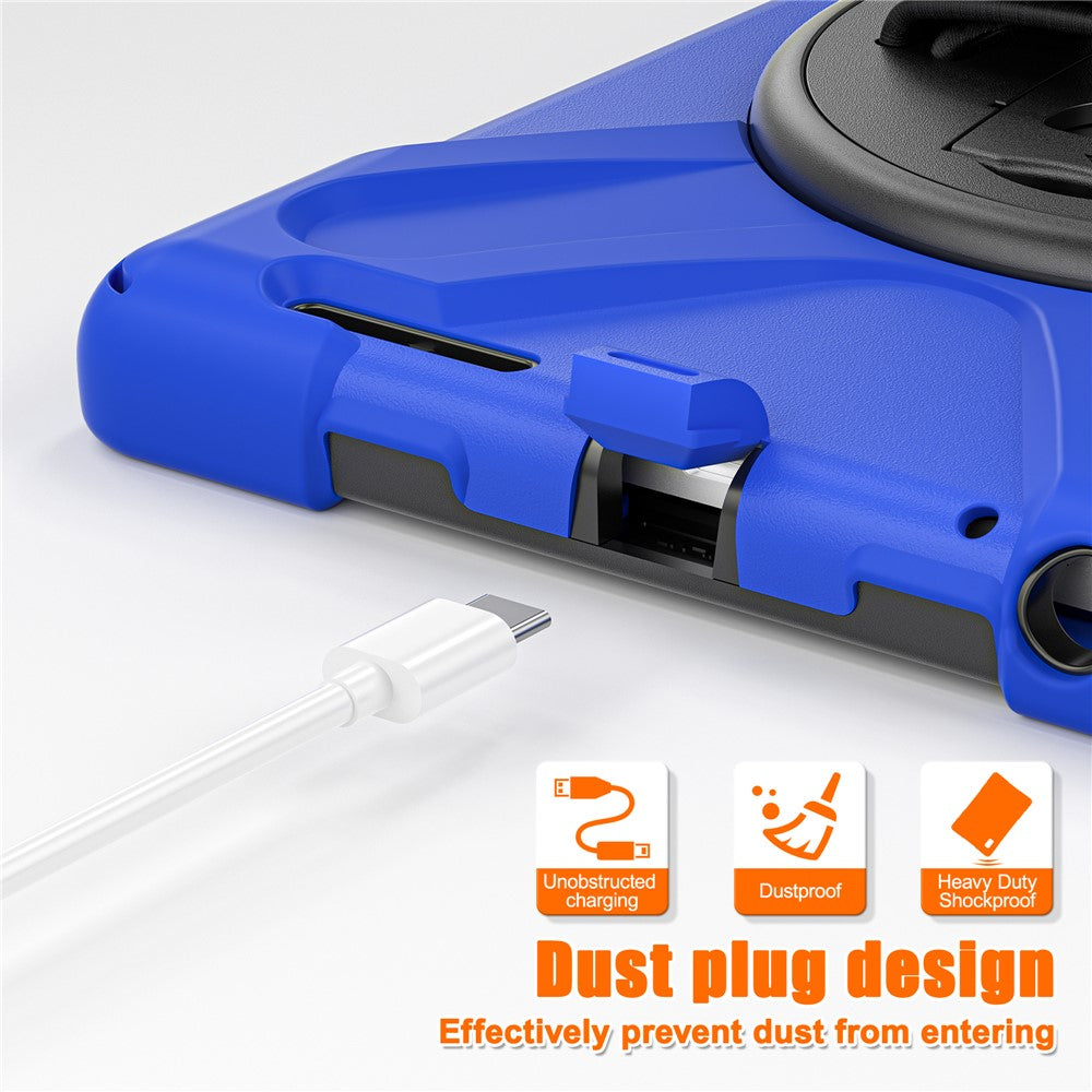 For Lenovo Tab M9 TB-310FU (2023) Tablet Case Kickstand PC+Silicone 360 Degree Rotation Tablet Cover with Hand Strap - Blue