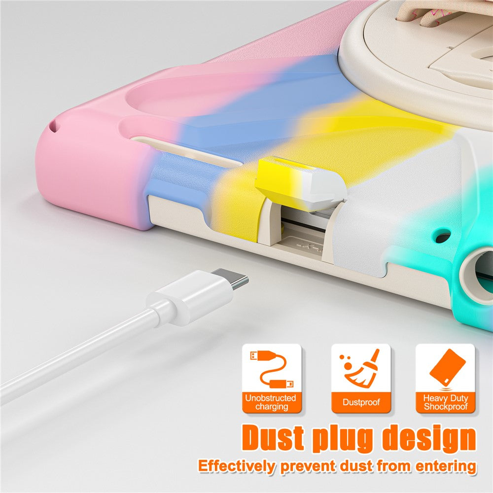 For Lenovo Tab M9 TB-310FU (2023) Tablet Case Kickstand PC+Silicone 360 Degree Rotation Tablet Cover with Hand Strap - Colorful Pink