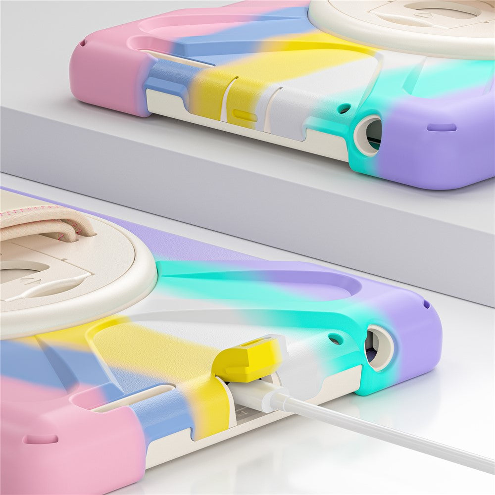 For Lenovo Tab M9 TB-310FU (2023) Tablet Case Kickstand PC+Silicone 360 Degree Rotation Tablet Cover with Hand Strap - Colorful Pink