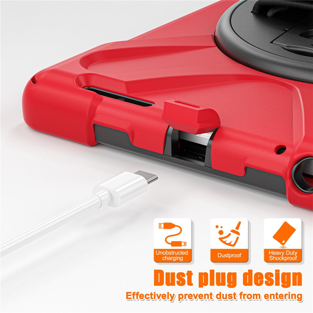 For Lenovo Tab M9 TB-310FU (2023) Tablet Case Kickstand PC+Silicone 360 Degree Rotation Tablet Cover with Hand Strap - Red