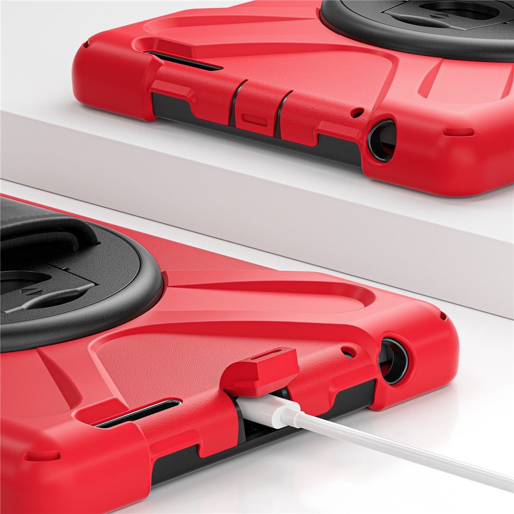 For Lenovo Tab M9 TB-310FU (2023) Tablet Case Kickstand PC+Silicone 360 Degree Rotation Tablet Cover with Hand Strap - Red