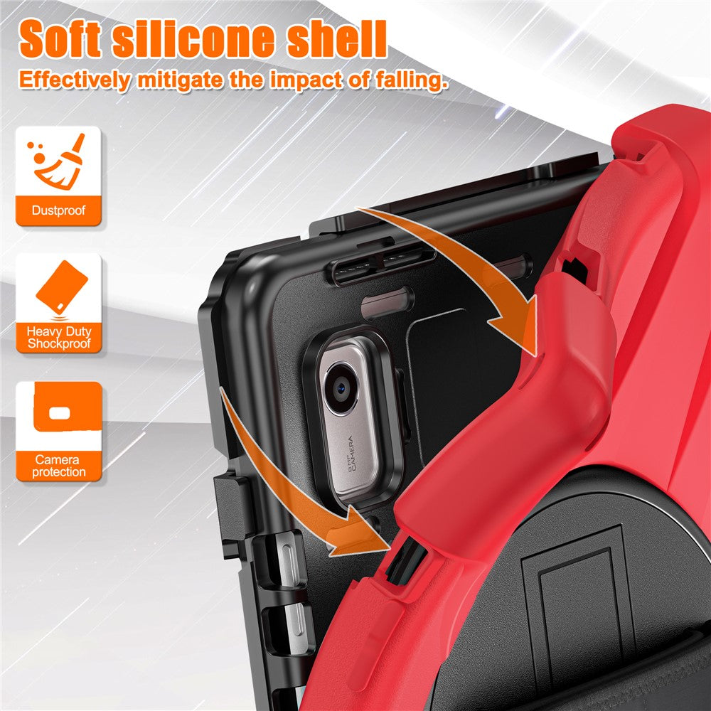 For Lenovo Tab M9 TB-310FU (2023) Tablet Case Kickstand PC+Silicone 360 Degree Rotation Tablet Cover with Hand Strap - Red